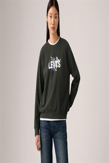 SWEATSHIRT W - CREW HUMMINGBIRD BLUE FLOWERS HL LOGO PIRATE BLACK-WOMEN